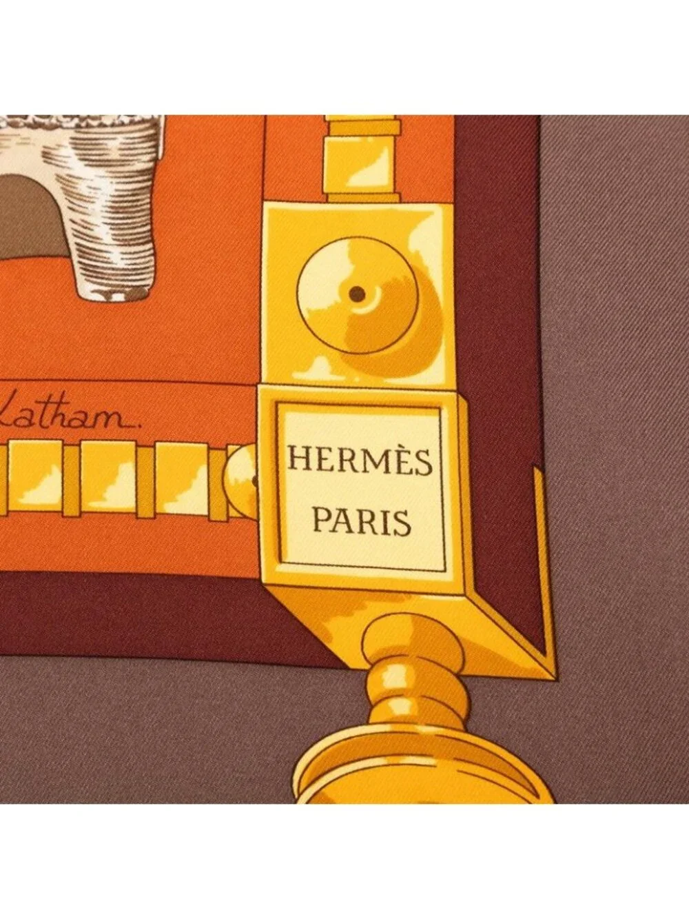 Hermes Carre 90 Cuillers D'afrique African Spoon Scarf Brown Multicolor Silk